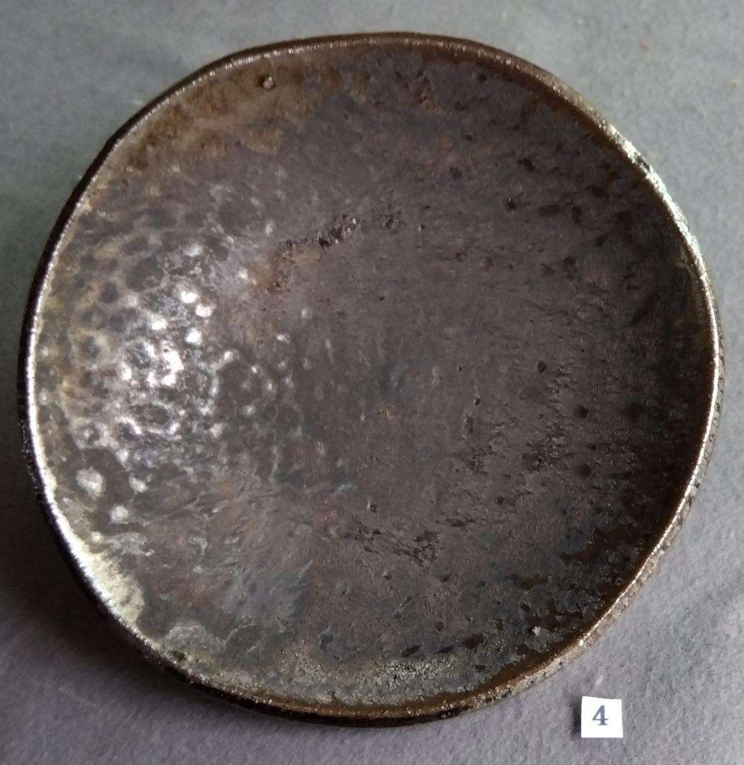 越前焼の名工　福嶋伸彦　【ほたる窯】　　鉄釉逸品 還元窯変美中皿五客セット