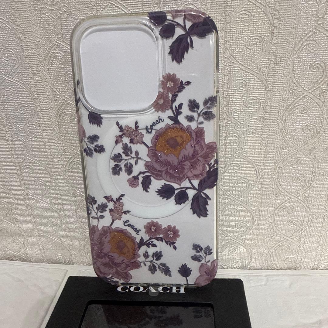 新品coach⭐️iPhone 15 PRO スマホケース　花柄　パープル
