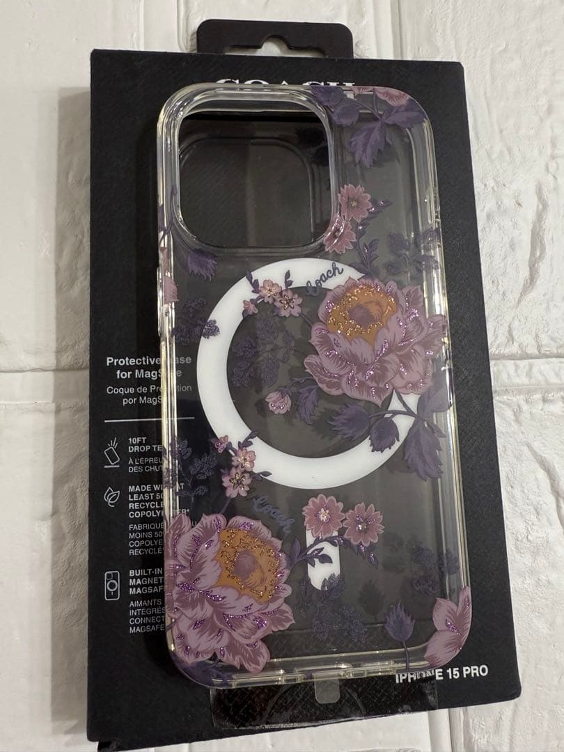 新品coach⭐️iPhone 15 PRO スマホケース　花柄　パープル