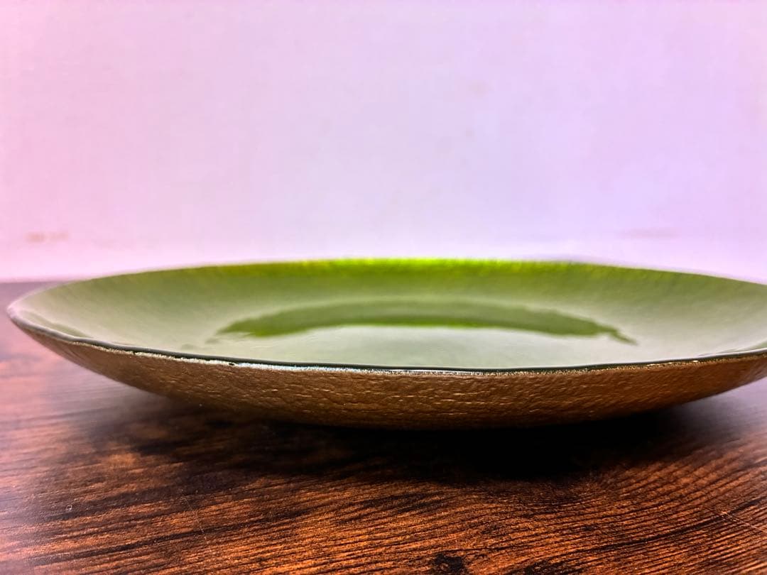 Monna Glass グリーン ガラスプレート 28cm 大皿 ハンドメイド