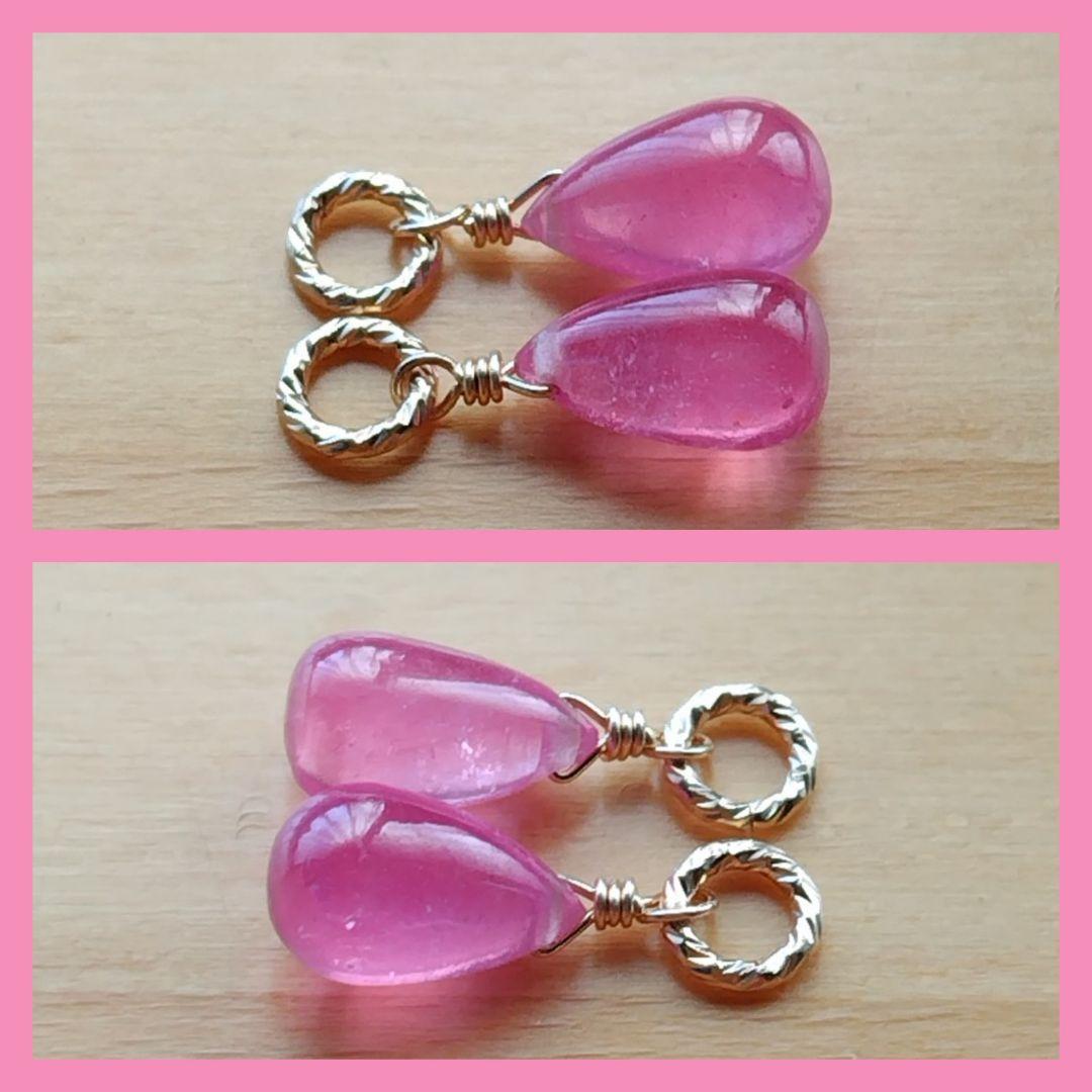 No.1441 宝石質 ピンクサファイア ドロップ ピアス イヤリング チャーム