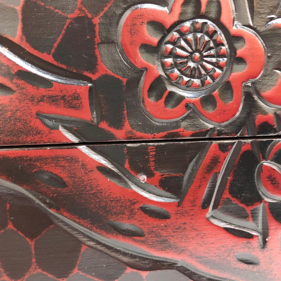 木彫り小物入れ　3段引き出し　梅彫り　小箪笥　アンティーク ビンテージ