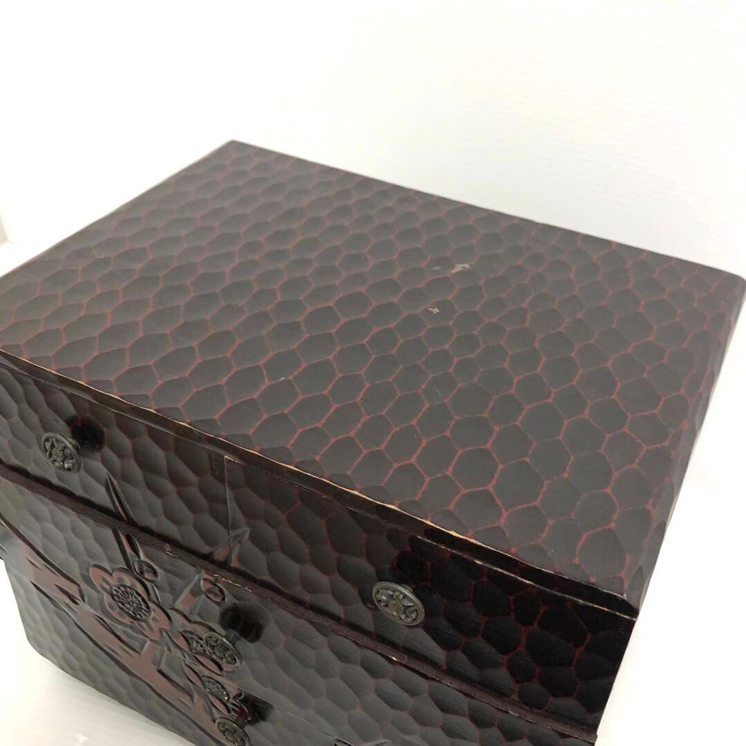 木彫り小物入れ　3段引き出し　梅彫り　小箪笥　アンティーク ビンテージ