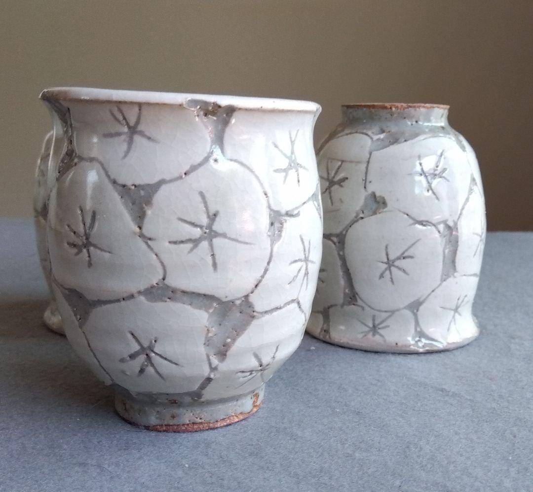 越前焼　宇野陶房　宇野ふみ　モダニズムポップ花模様手び練り湯飲み5点セット