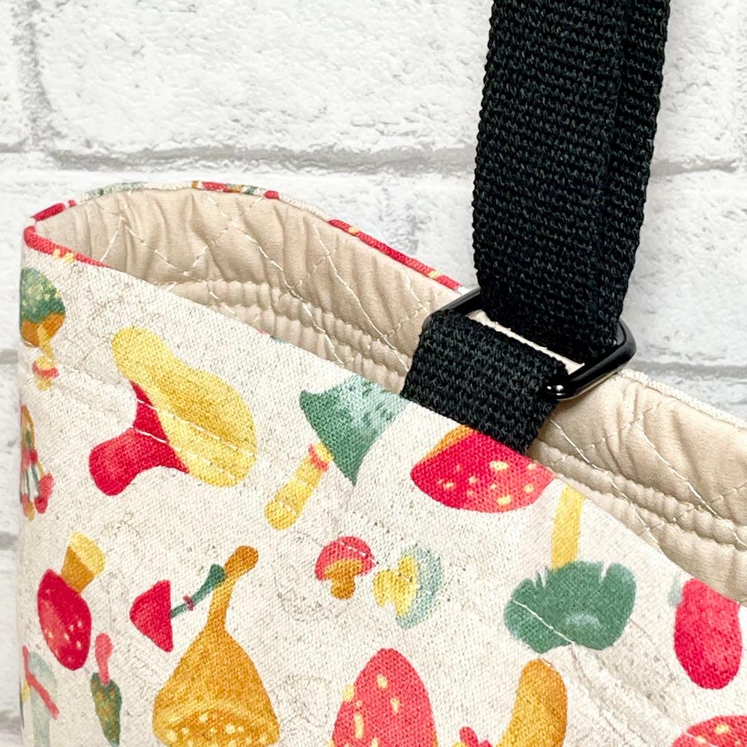 ＊きのこだらけ(生成り赤)×黒　入園入学グッズ5点セット/裏地キルティング