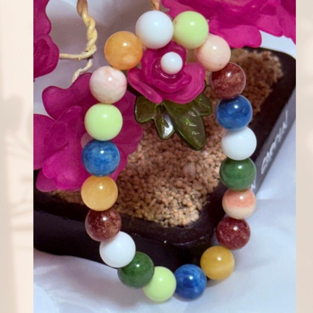 天然マルチカラー翡翠ブレスレット 17cm (8mm)