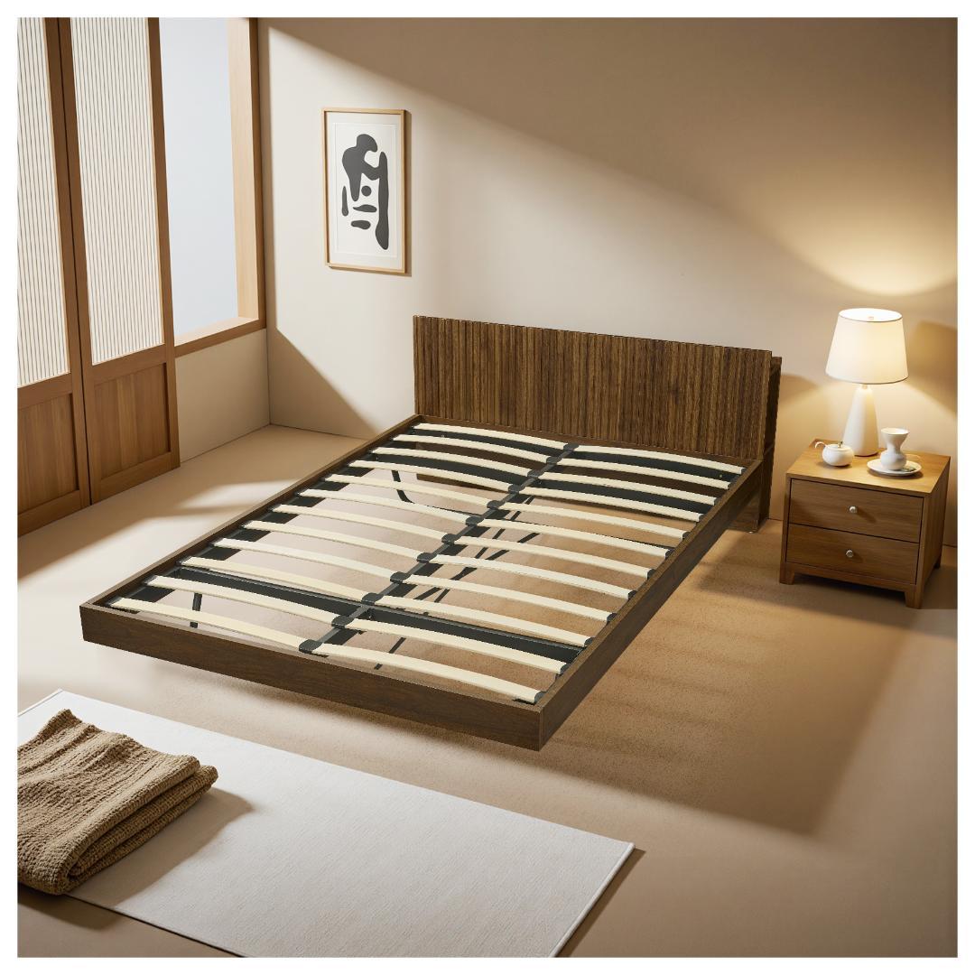 【新作】ダブル.べッド ウォールナット色 収納付き コンセント付き USBポート