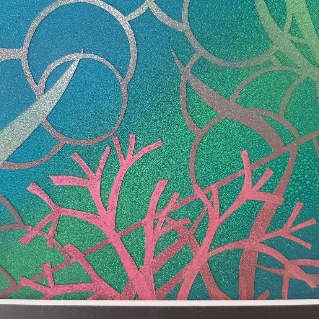 No4725額装　切り絵　海中風景　海亀　貼り絵　紙藝　古美術　アート　送料無料