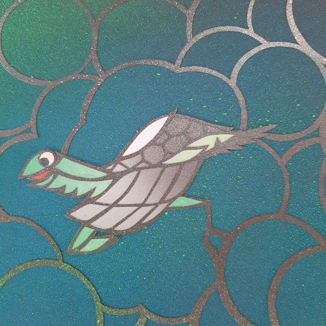 No4725額装　切り絵　海中風景　海亀　貼り絵　紙藝　古美術　アート　送料無料