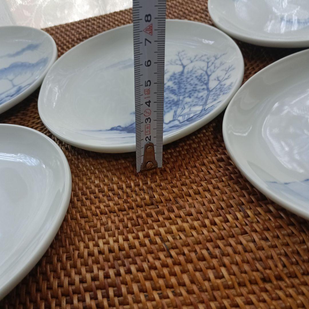 青い風景画の皿 5枚セット