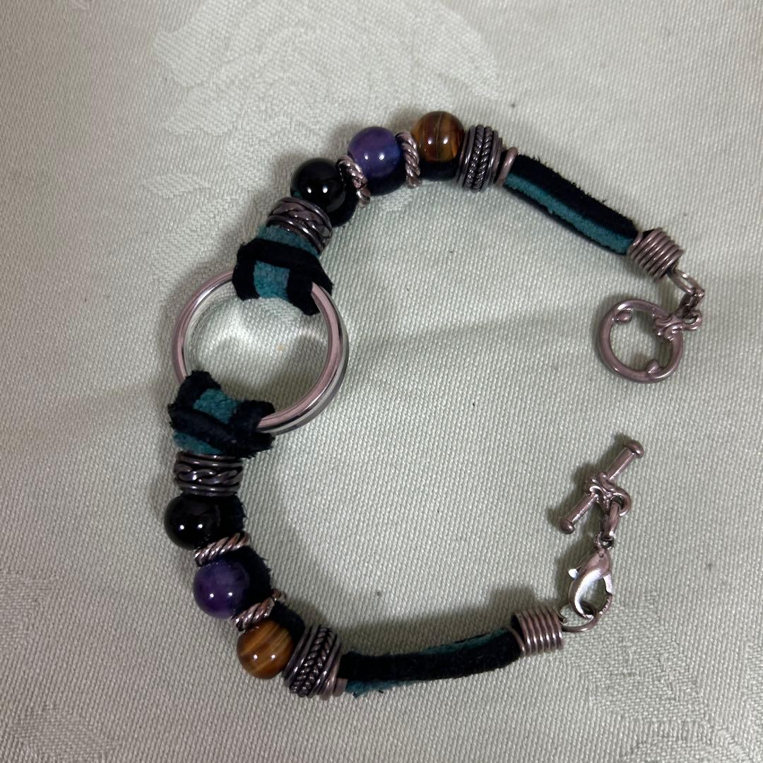 ハンドメイド レザーと天然石のブレスレット