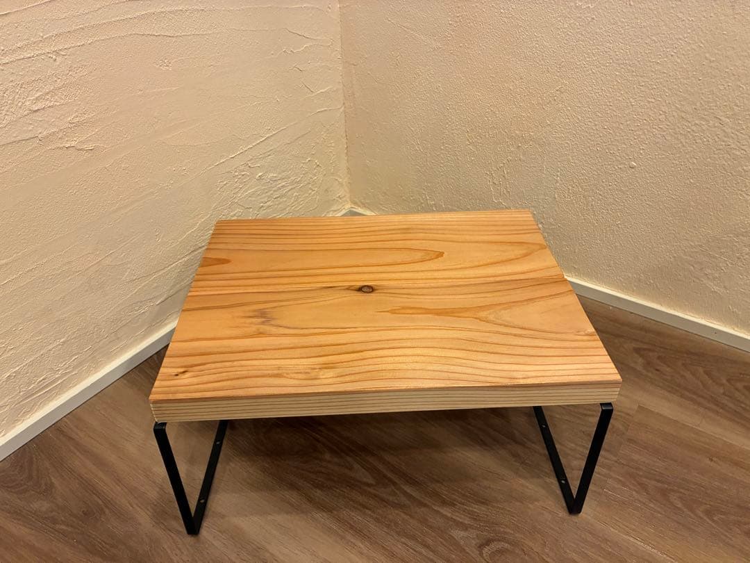 杉無垢材 ローテーブル アイアン脚 60cm ナチュラル 北欧 カフェ風　無塗装