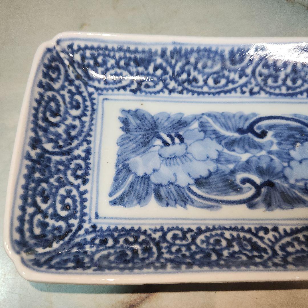 骨董　江戸期　古伊万里　冨貴長春　縁起の良い蛸唐草長皿(和食器)