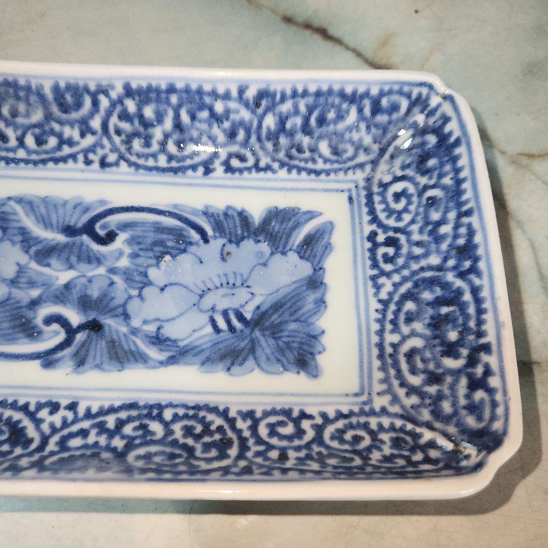 骨董　江戸期　古伊万里　冨貴長春　縁起の良い蛸唐草長皿(和食器)