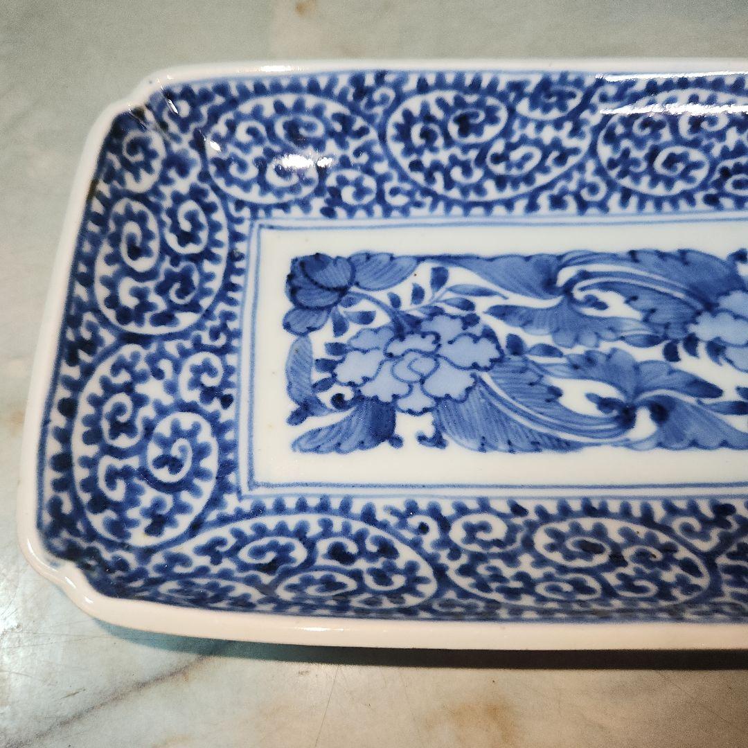 骨董　江戸期　古伊万里　冨貴長春　縁起の良い蛸唐草長皿(和食器)
