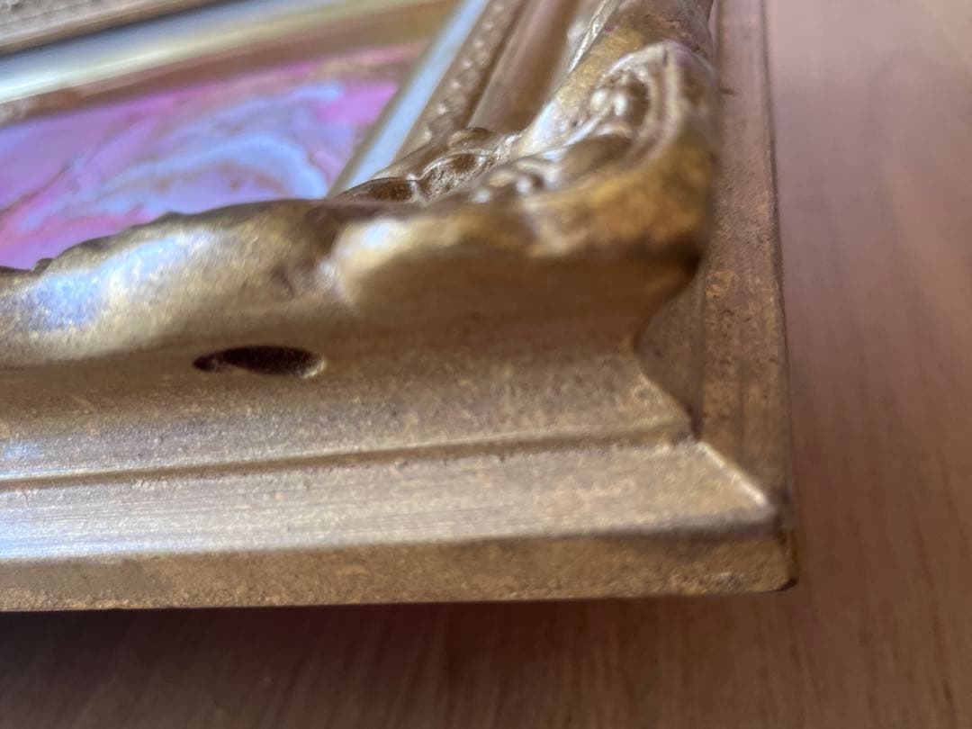 風水/運気上昇/燻銀の様な金色フレーム/ピンク•白•金/抽象画北寝室北玄関/豪華