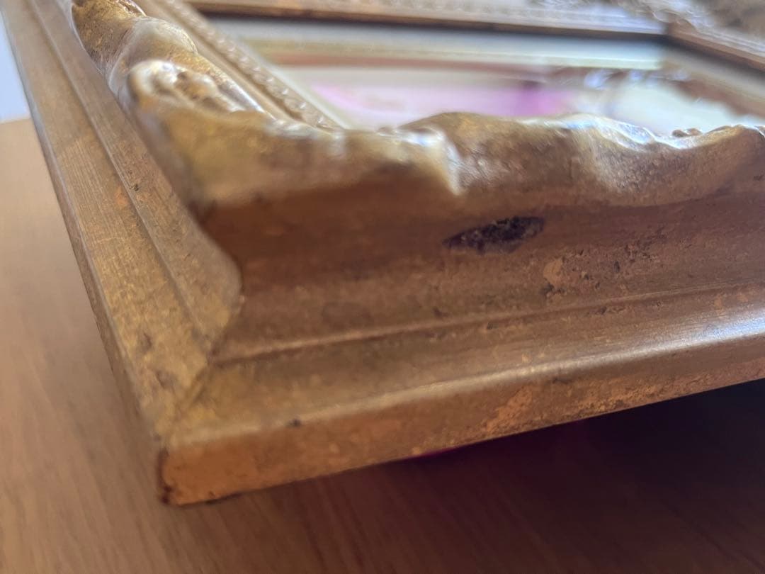風水/運気上昇/燻銀の様な金色フレーム/ピンク•白•金/抽象画北寝室北玄関/豪華
