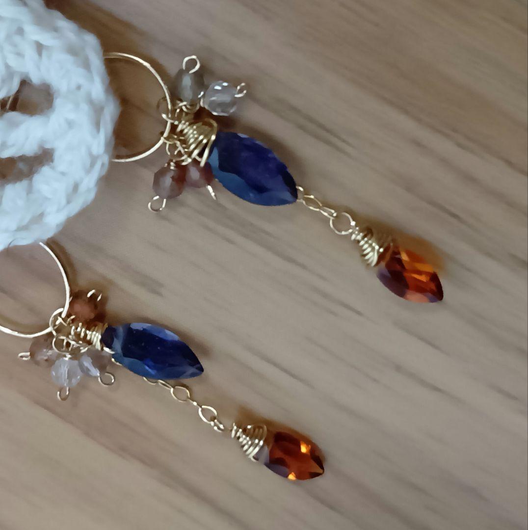 555/14kgf宝石質アイオライトとマデイラシトリンのチャーム