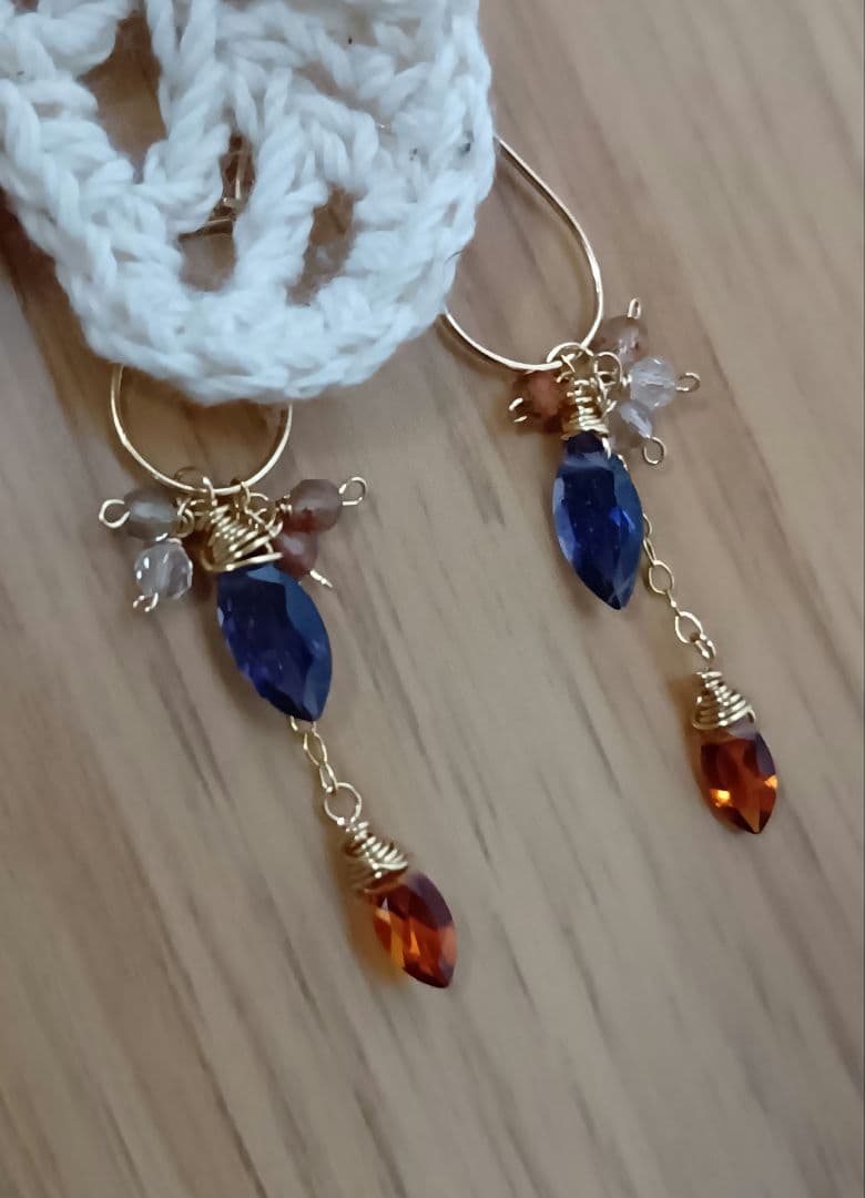 555/14kgf宝石質アイオライトとマデイラシトリンのチャーム