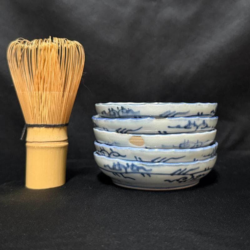 古伊万里 染付 花連文 手塩皿 ① 5枚組 無傷 完品 江戸期 小皿 豆皿