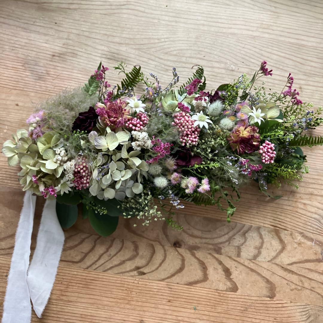 スモークツリー とアンティーク紫陽花の2wayガーランド　ライスフラワー