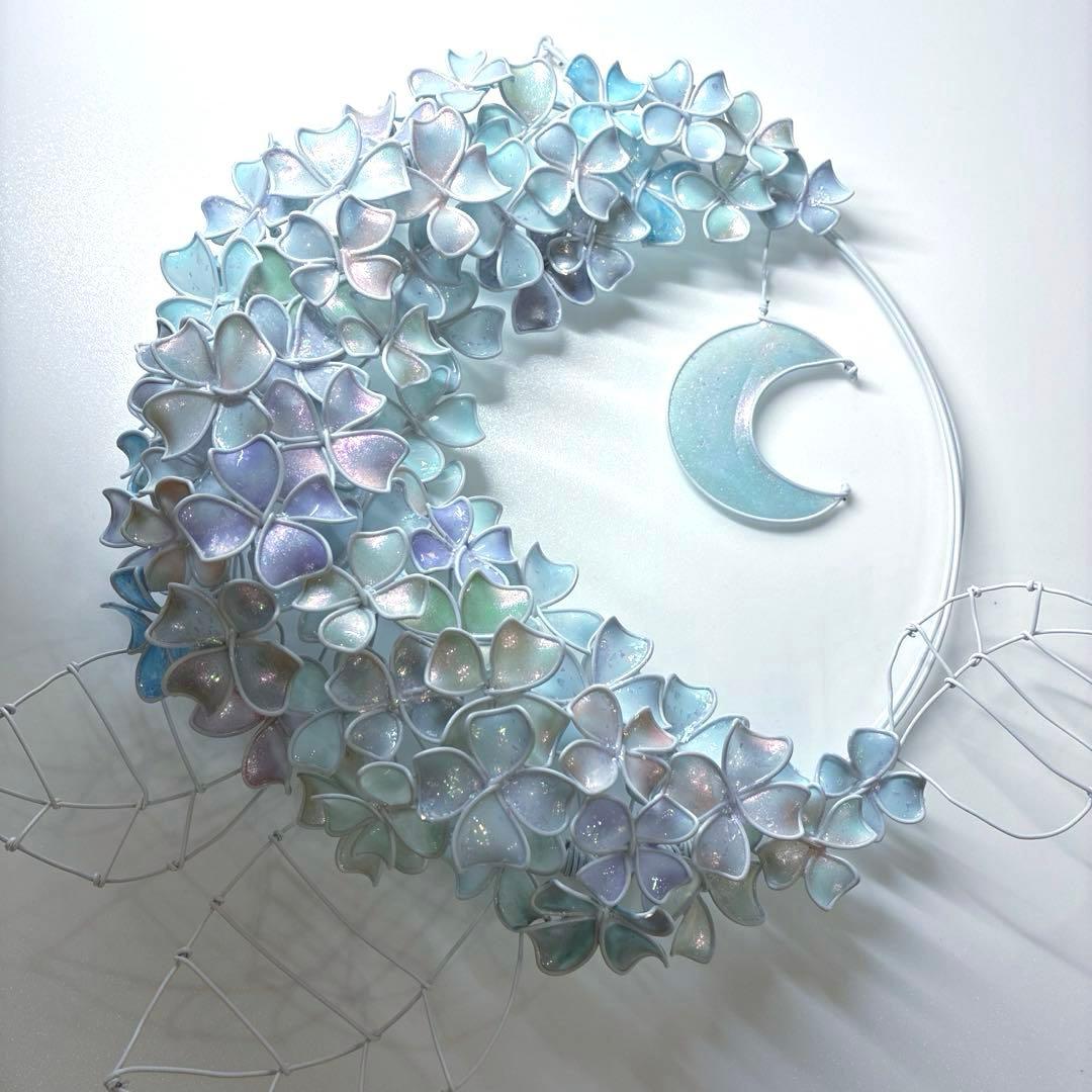 モーニングMoon 大きな紫陽花リース　ワイヤークラフト　ディップアート