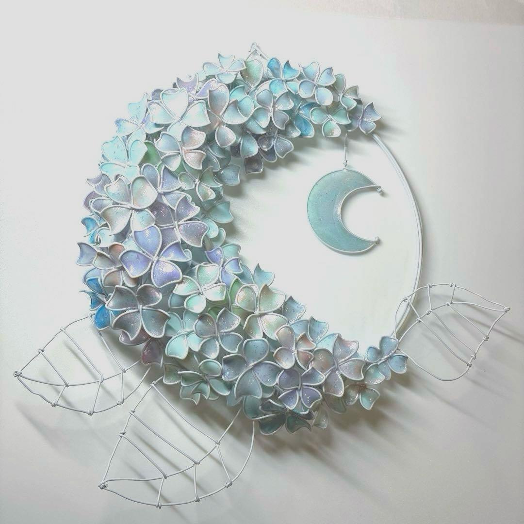 モーニングMoon 大きな紫陽花リース　ワイヤークラフト　ディップアート