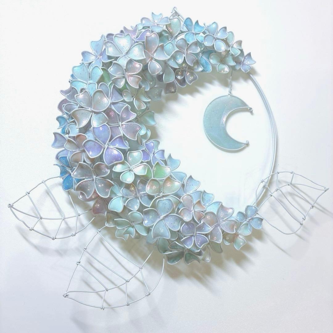モーニングMoon 大きな紫陽花リース　ワイヤークラフト　ディップアート