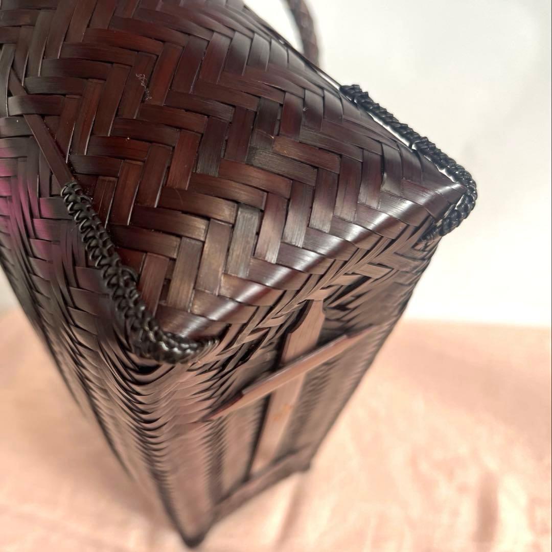 【極美品】作家物 高江雅人 竹籠バッグ 銘「雅」 網代編み 伝統工芸 燻竹