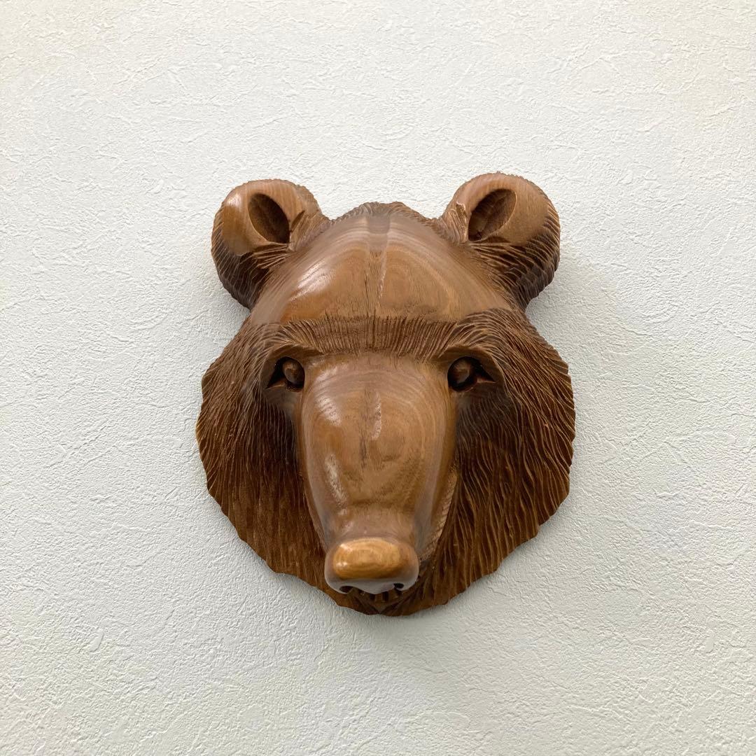 【美品】奇跡ハート型 木彫り 熊 壁掛け 彫刻 インテリア ヴィンテージ