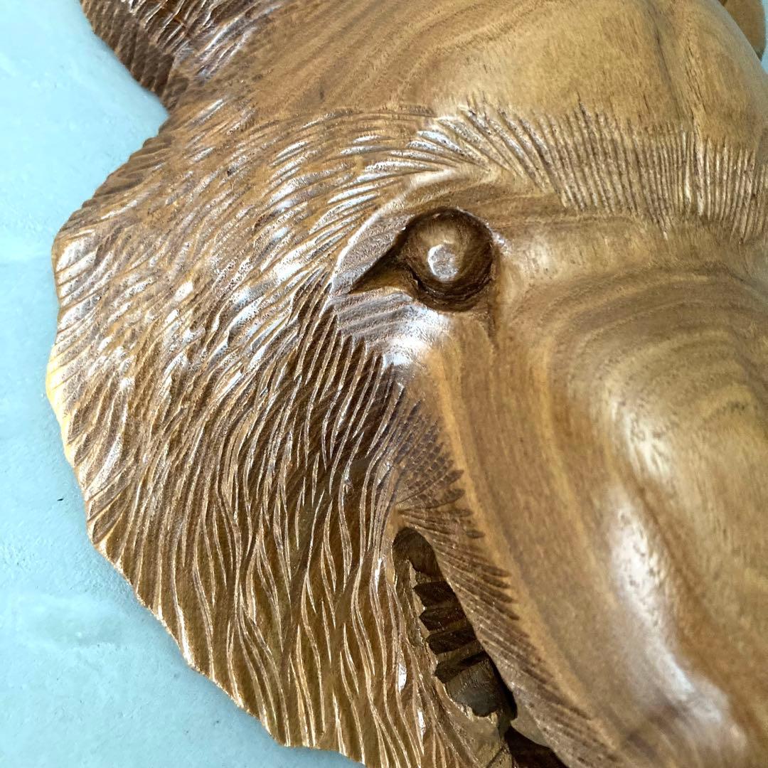 【美品】奇跡ハート型 木彫り 熊 壁掛け 彫刻 インテリア ヴィンテージ