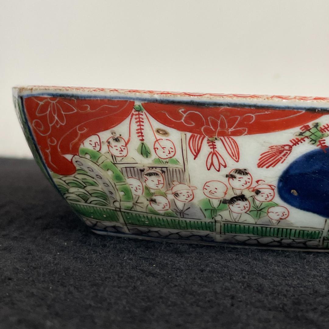 極上 明治 大聖寺伊万里 金襴手 四方鉢 鳳凰唐人図 富貴長春銘 完品 盛鉢