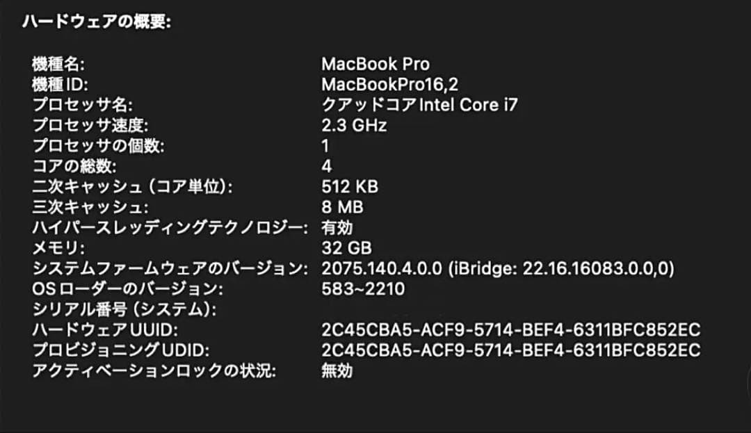 MacBook Pro フルカスタム2TB 32GB 13インチ 未使用に近い