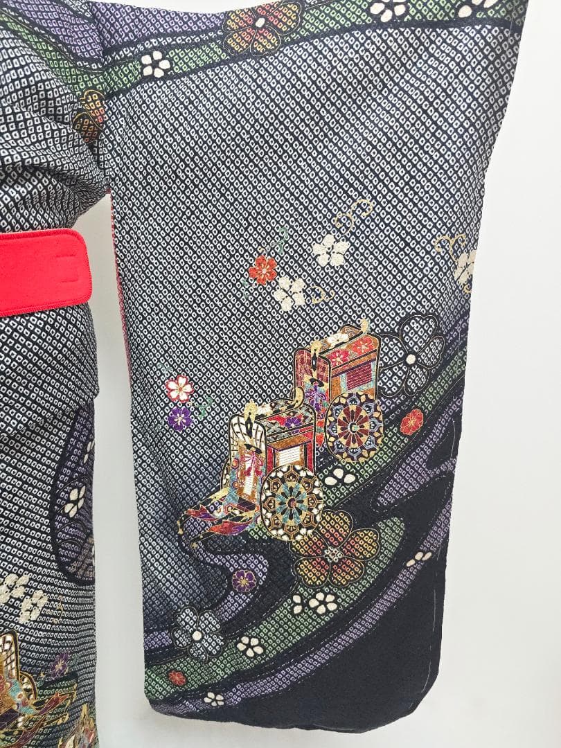 七五三　7歳　黒　総絞り　正絹　着物　セット　女の子 *c81