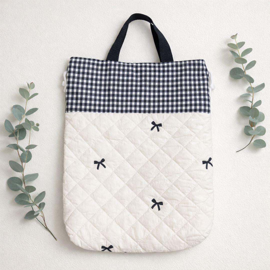 【20】入園入学　3点セット　トートバッグ　巾着　上履き入れ　リボン　チェック