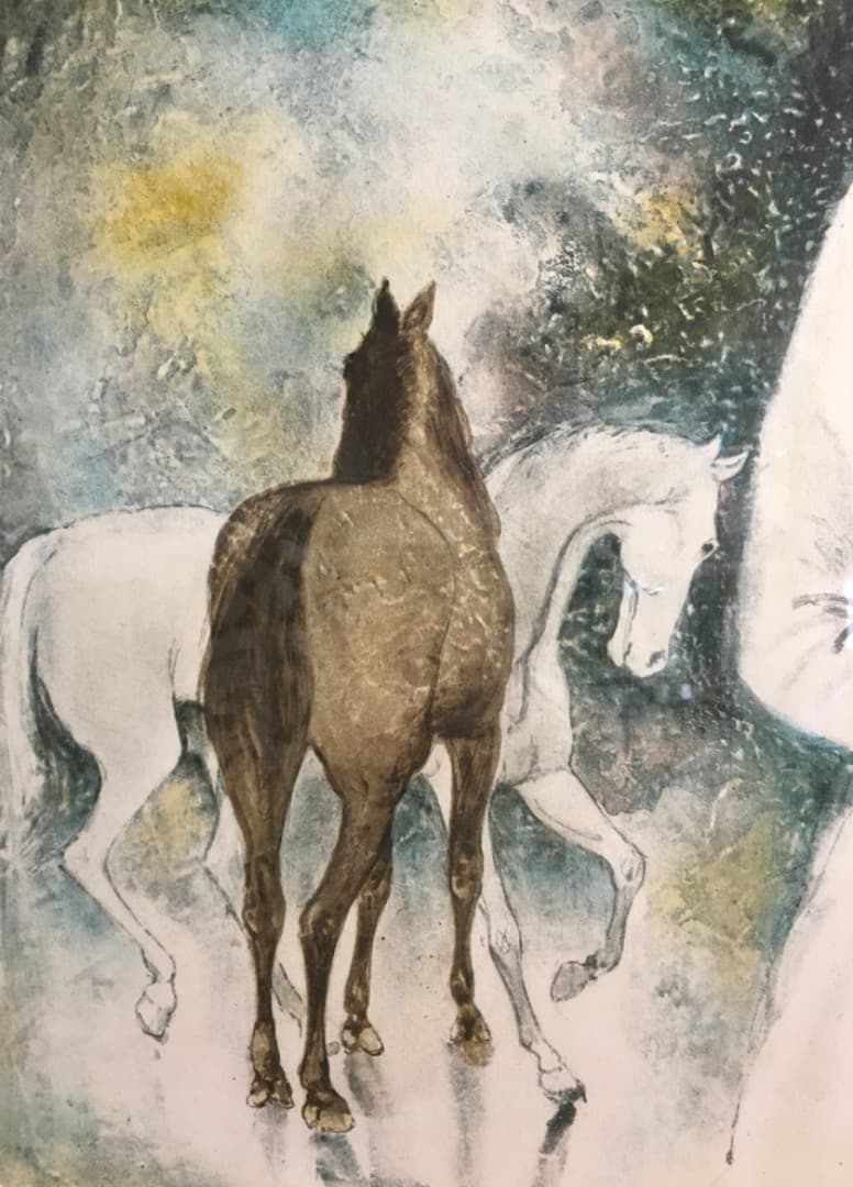 ○ベルナール・シャロワ「美しき女性と馬」リトグラフ 38/245 サイン 額装