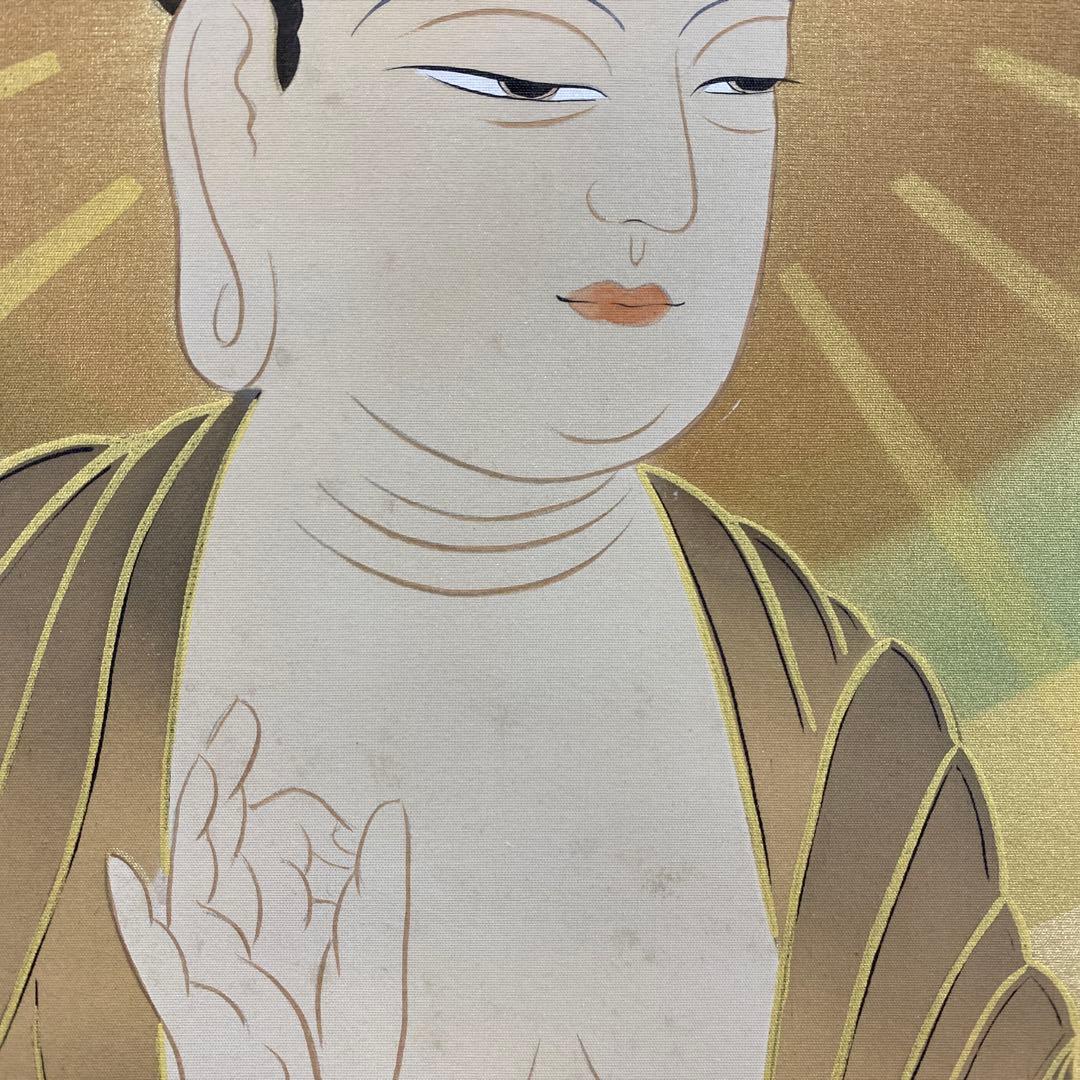 美品 掛け軸 松井玲二作 金地 三尊佛 共箱 真筆証明書付き 仏教美術