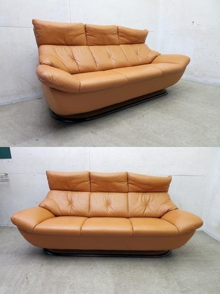 美品■カリモク■牛本革■オーク材■3人掛けソファ■ZT71■モダン■