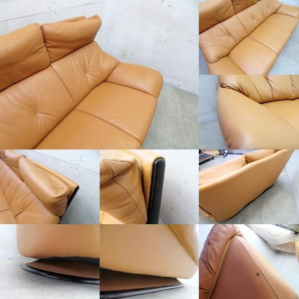 美品■カリモク■牛本革■オーク材■3人掛けソファ■ZT71■モダン■