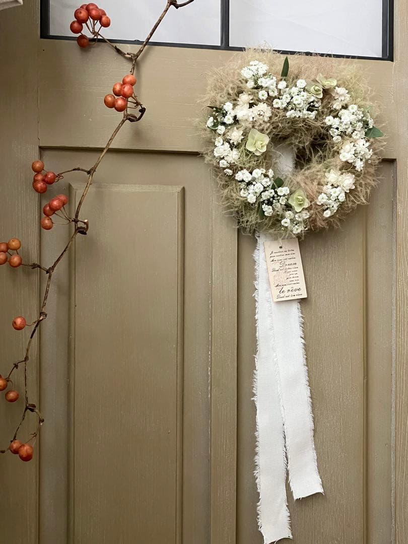 スモークツリーのハート型リース☆ドライフラワーリース