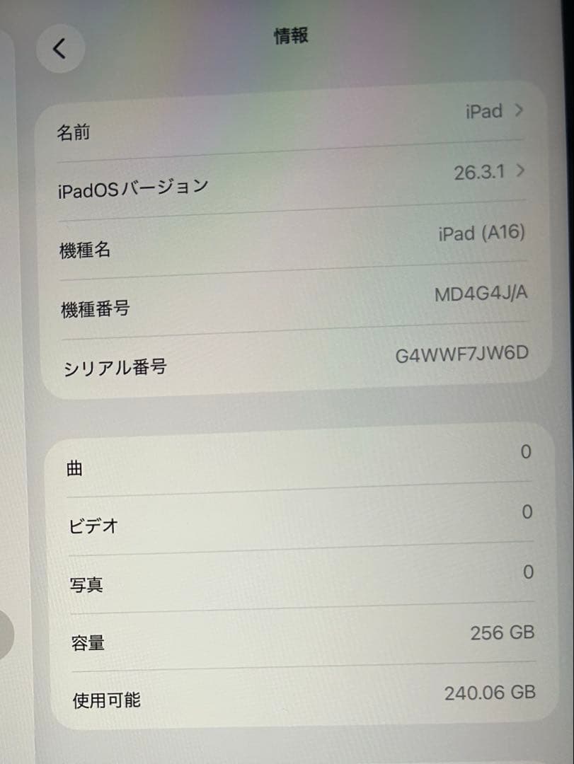 iPad (A16) 256G WIFIモデル