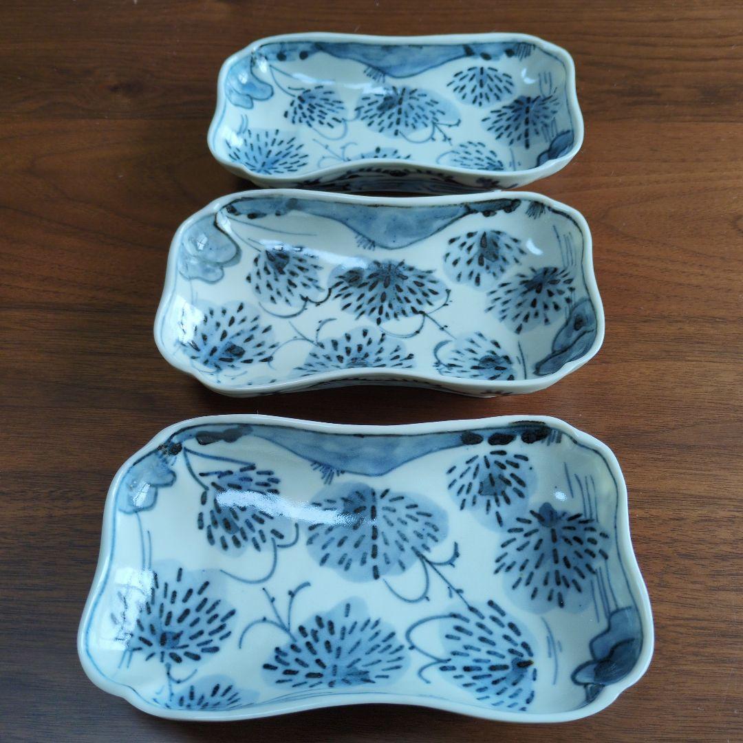 柳川謙治さん笹文隅切り反り深皿　３個