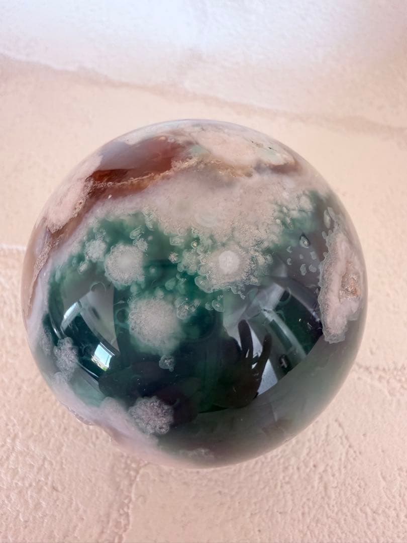 希少　グリーンフラワーアゲート　スフィア　丸玉　B