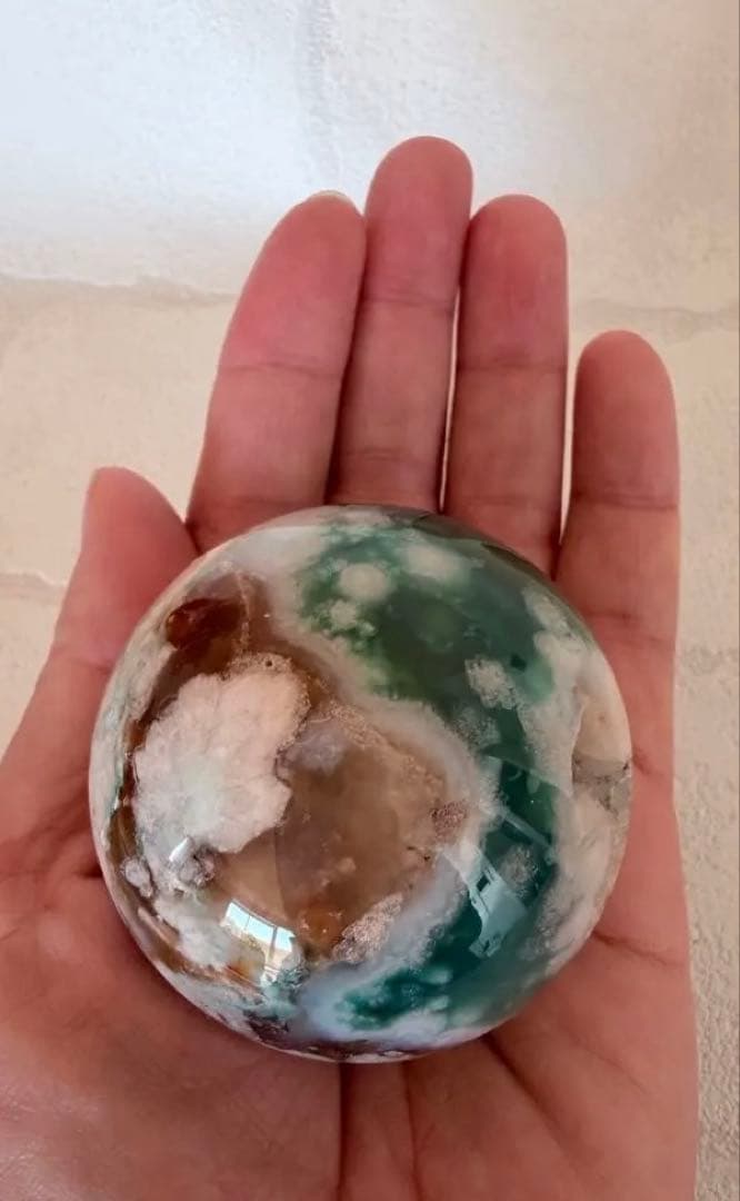 希少　グリーンフラワーアゲート　スフィア　丸玉　B