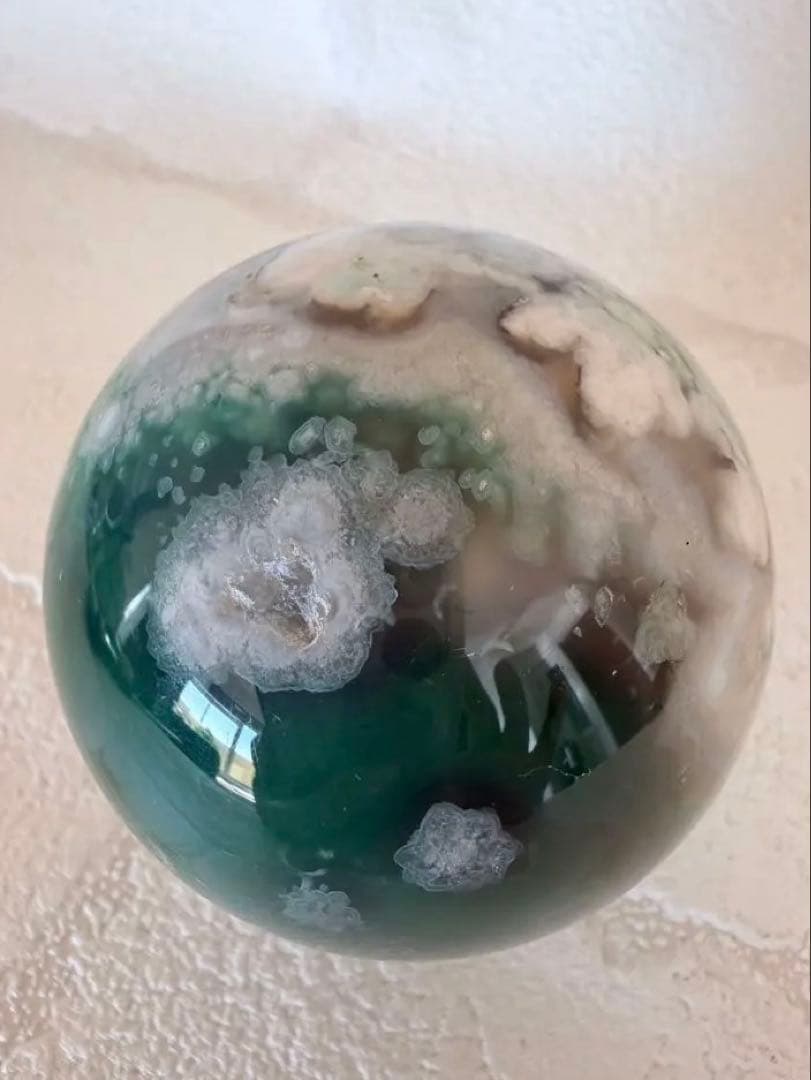 希少　グリーンフラワーアゲート　スフィア　丸玉　B