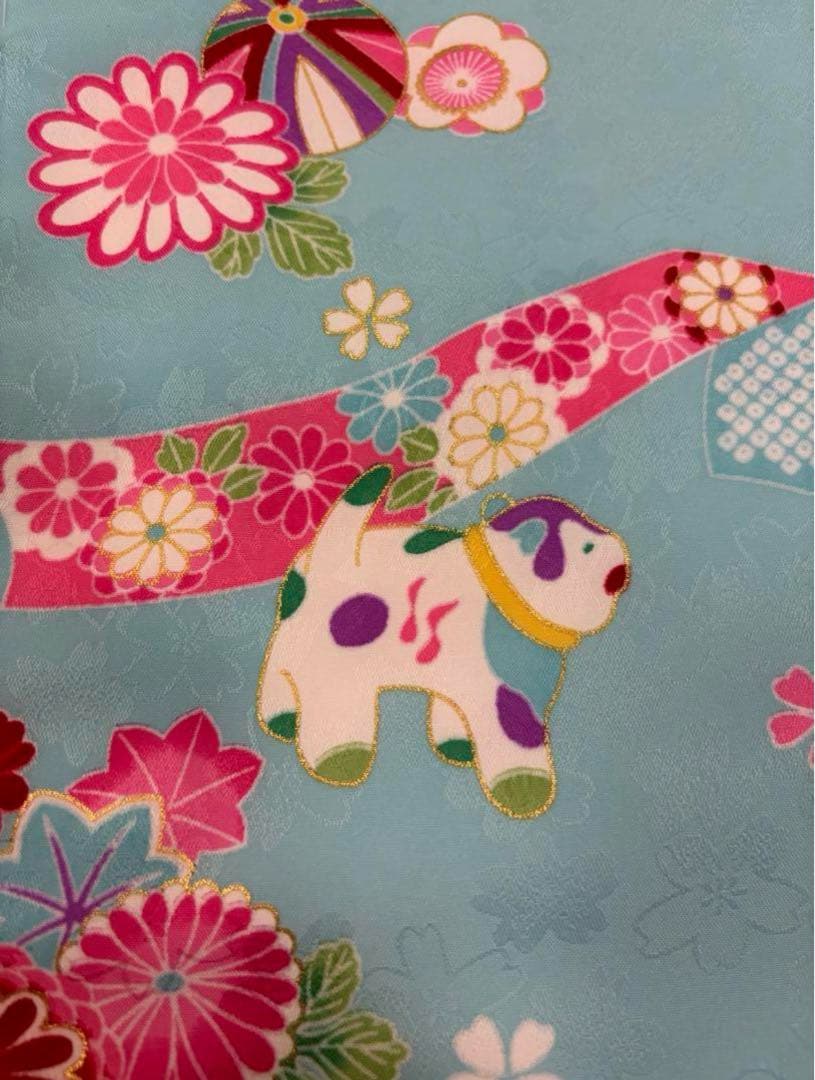 七五三　女の子　はなひめ　水色着物　カラフル　桜　熨斗目　狛犬　新品