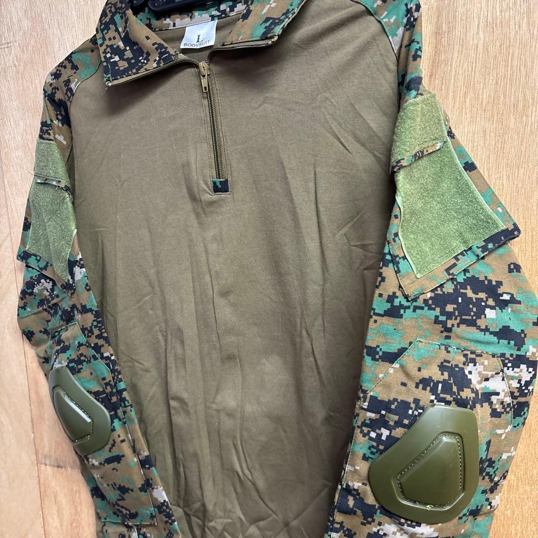 迷彩戦闘服 ポケット付き 肘パッド付き3点セット　0204o220