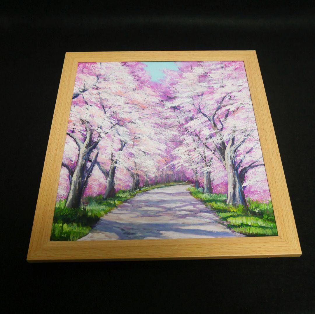 油絵 絵画【満開の桜のトンネル】原画 額縁付き 春の風景画 ギフトにも！