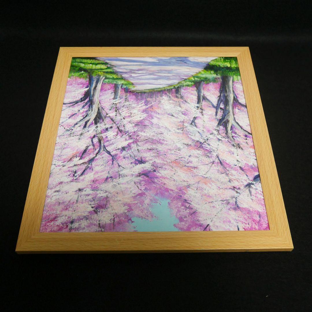 油絵 絵画【満開の桜のトンネル】原画 額縁付き 春の風景画 ギフトにも！
