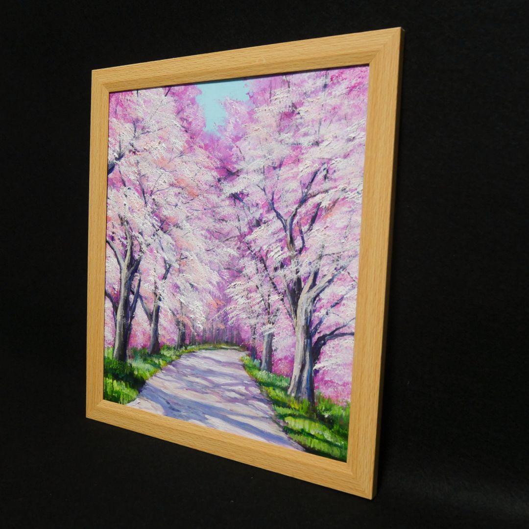 油絵 絵画【満開の桜のトンネル】原画 額縁付き 春の風景画 ギフトにも！